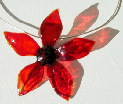 "flower pendant" flame sculpted glass flower on sterling silver wire by artist vivienne bell